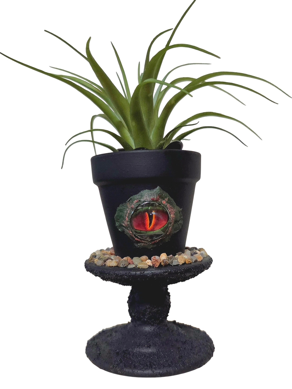 OOAK Handmade Gothic Red Dragon Eye Pedestal Planter Decor Faux Air Plant 7.5" H